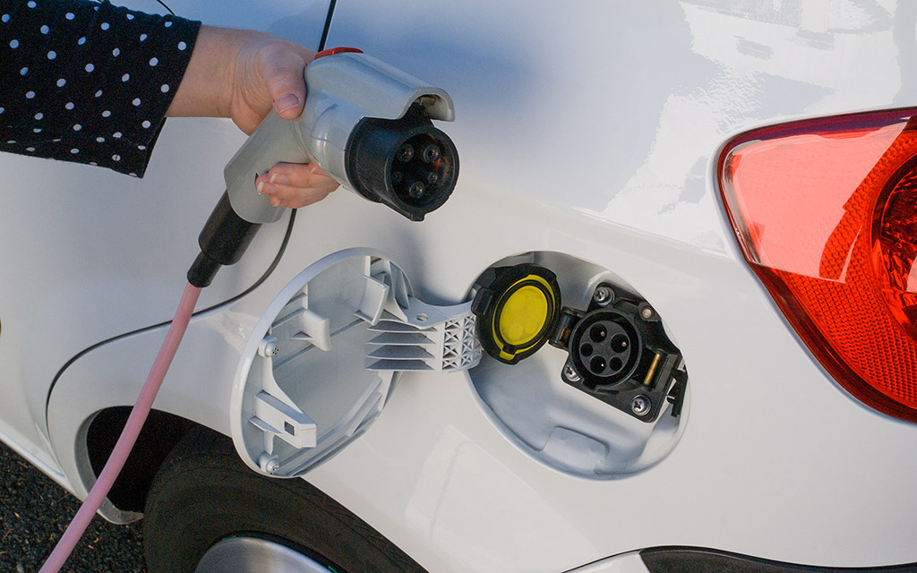 The electric car's power socket is where you normally fill a car with petrol.